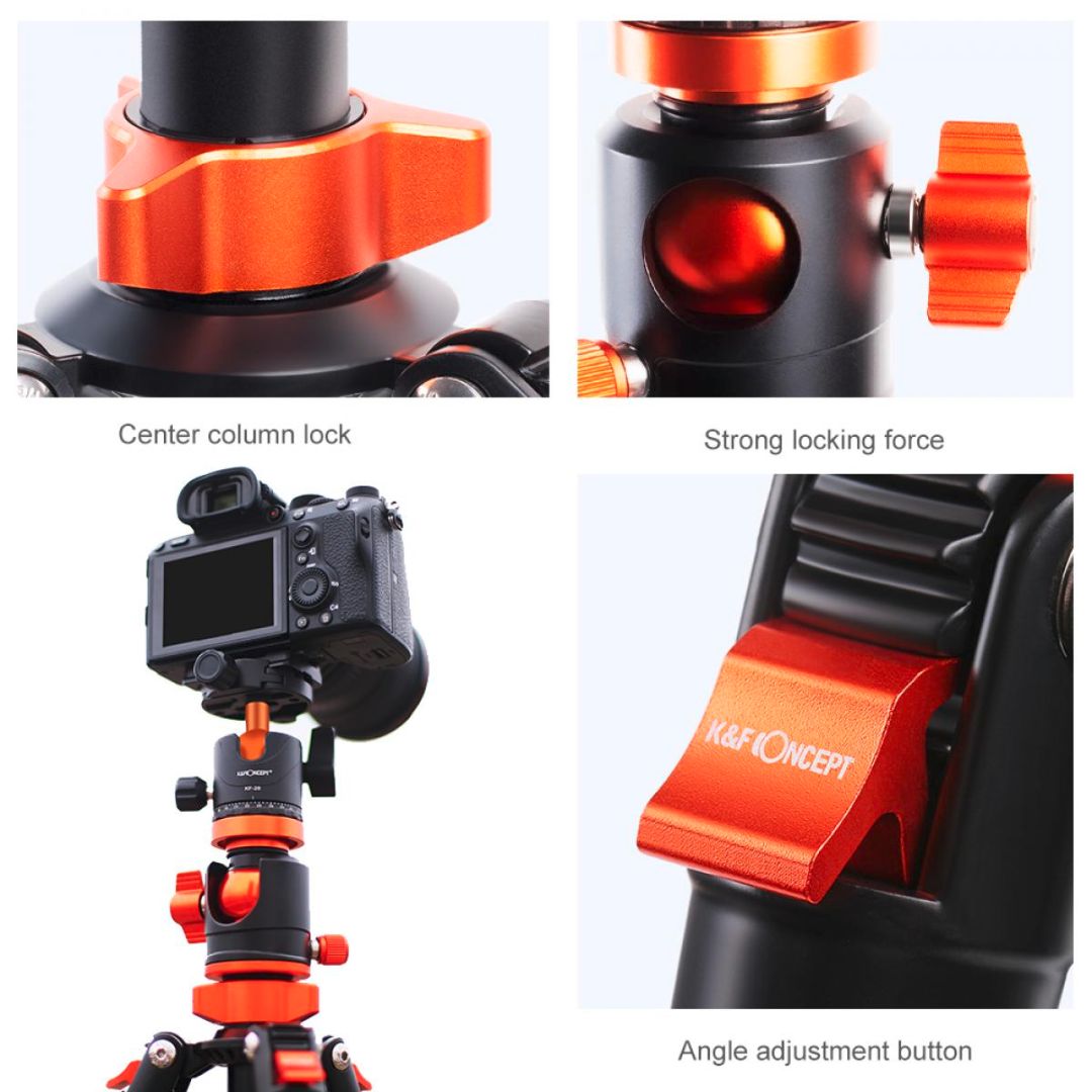 K&F Concept 1.7m 10kg Aluminijum Tripod Transverse Center Column KF09.085V7 - 4